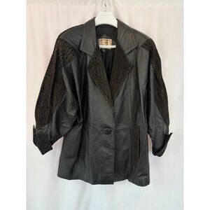 El Venado Mexico Women's Vintage Lined Black Patterned Leather Coat